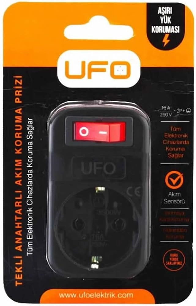 UFO AKIM KORUMALI TEKLİ PRİZ SİYAH