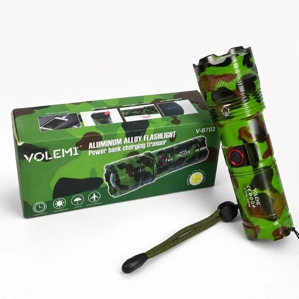 VOLEMİ V-B702 ALÜMİNYUM ALAŞIM ŞARJLI EL FENERİ POWERBANK