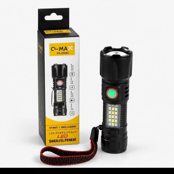 Q-MAX PS-2306C ÇOK FONKSİYONLU ŞARJLI EL FENERİ 10W 1000 LÜMEN