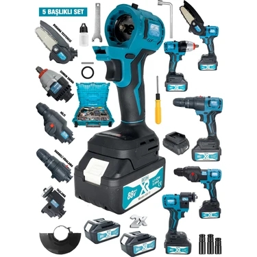 Daflong 5 Kafalı Süper Set Darbeli Matkap 1000W Taşlama ve Somun Sökme