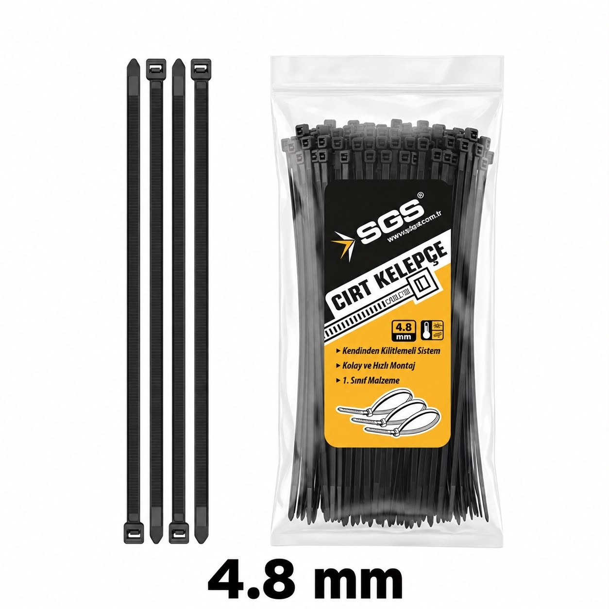 SGS Cırt Kelepçe 4,8 x 500 mm Siyah 100 Adet