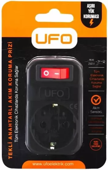 UFO AKIM KORUMALI TEKLİ PRİZ SİYAH - Nalmix