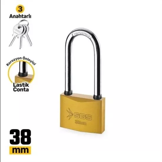 SGS Sarı Boyalı Uzun Kancalı Asma Kilit 38 mm