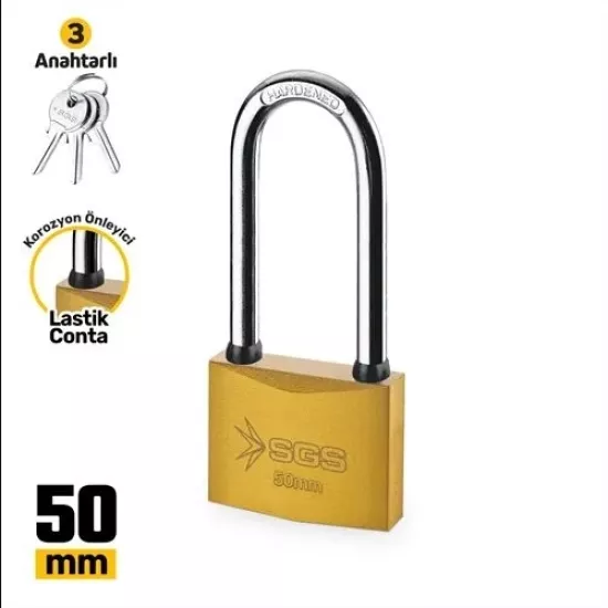 SGS Sarı Boyalı Uzun Kancalı Asma Kilit 50 mm
