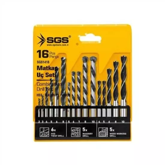 SGS TOOLS 16 PARÇA METAL BETON VE AHŞAP MATKAP UCU SETİ SGS1418 | NALMİX